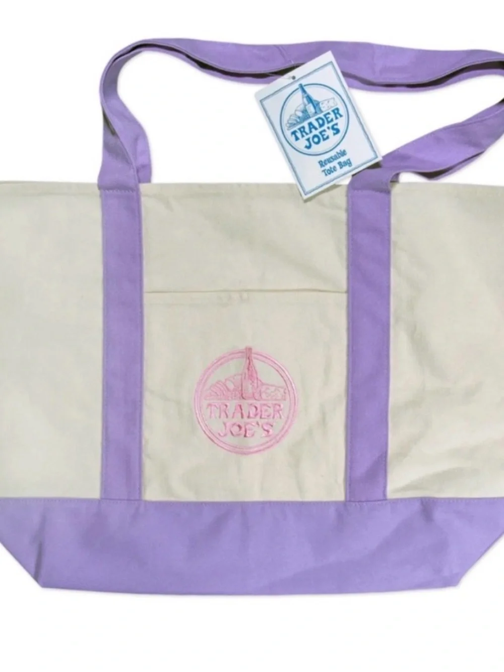 NWT Trader Joe's Large Pastel Canvas Tote Bag 2026 Limited Edition Lavender